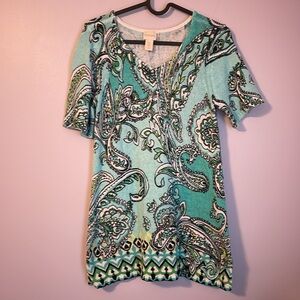 Chico’s Paisley Knit Colorful V-neck Pullover Sweater Top size 0 (S/4)
